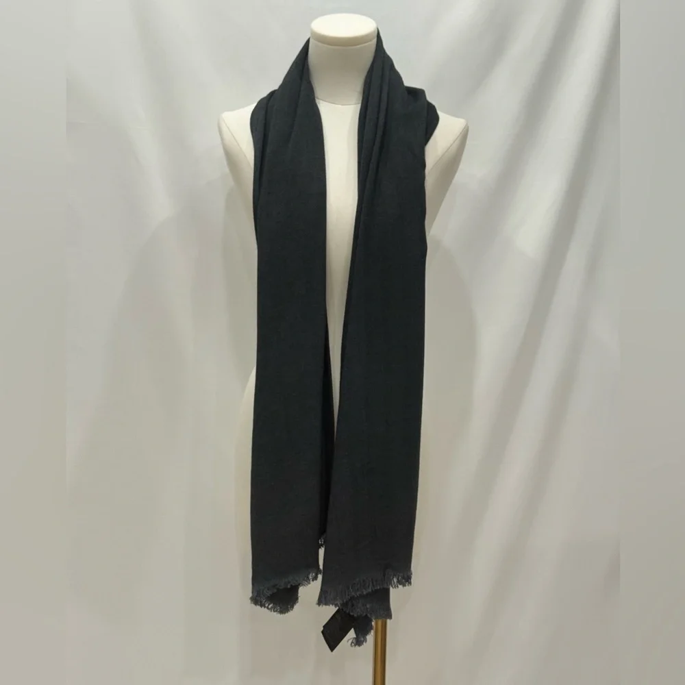 H&M Charcoal Viscose Fringe Scarf — Soft Lightweight Herringbone Wrap Unisex